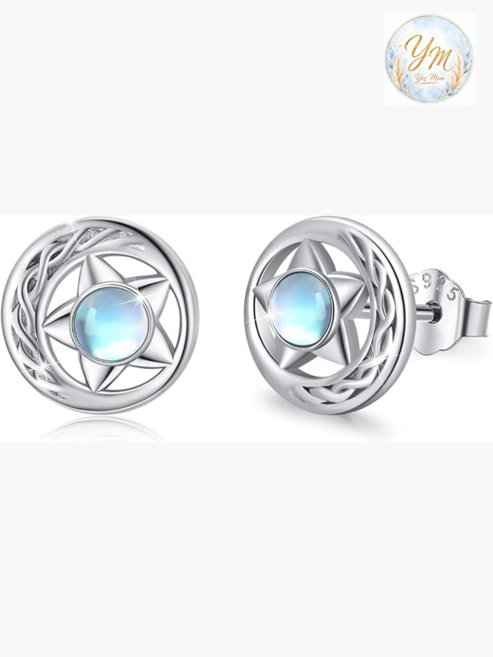 925 Sterling Silver Moonstone Stud Earrings Hypoallergenic Piercing Jewelry